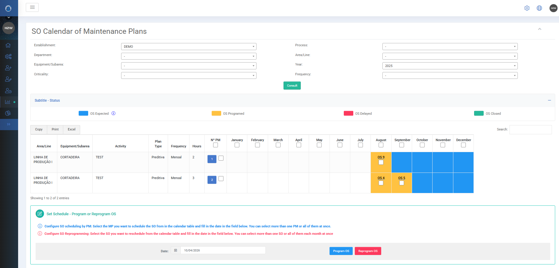Preventive Maintenance Plan Calendar — ProMOS® CMMS