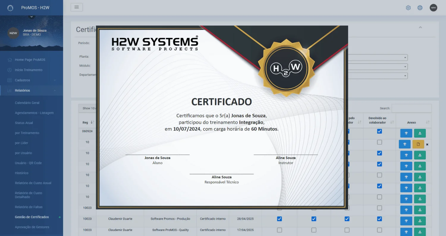 Certifica&ccedil;&otilde;es de treinamento